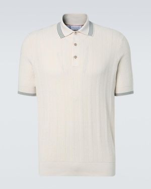 Brunello Cucinelli Ribbed-Knit Cotton Polo Shirt - White