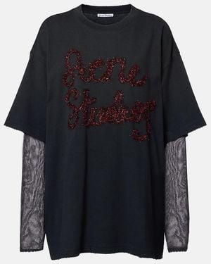 Acne Studios Layered Cotton Jersey And Mesh T-Shirt - Black
