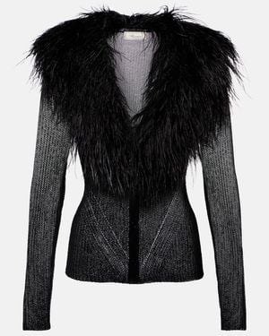 Blumarine Cardigan Aus Rippstrick Mit Federn - Schwarz