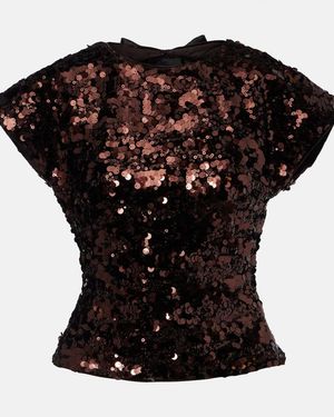 Ganni Bow-Detail Sequined Open-Back Top - Black