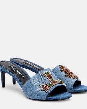 Dolce & Gabbana Crystal-Embellished Denim Mules - Blue