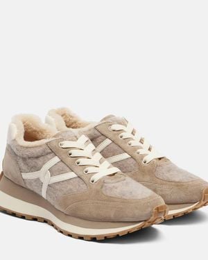 Veronica Beard Valentina Suede-Trimmed Leather Trainers - Natural