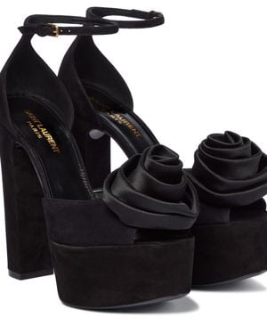 Saint Laurent Sandali Jodie in suede con plateau - Nero