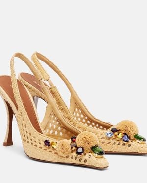 Dolce & Gabbana Embellished Raffia-Effect Slingback Court Shoes - Metallic