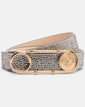 Versace Safety Pin Embellished Leather Belt - Natural