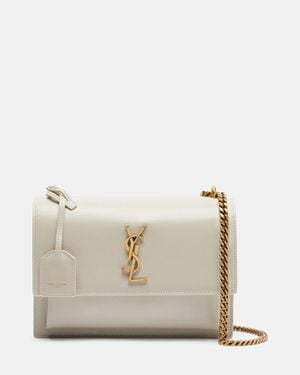Saint Laurent Sunset Medium Chain Bag In Smooth Leather - White