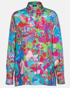 Versace X Dua Lipa Floral Summer Silk Twill Shirt - Blue