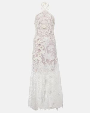 Oscar de la Renta Crochet Guipure Lace Gown - White