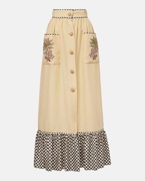 Valentino Plus De Pois Embroidered Maxi Skirt - Natural