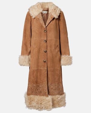 RIXO London Cienna Embroidered Suede Coat - Brown