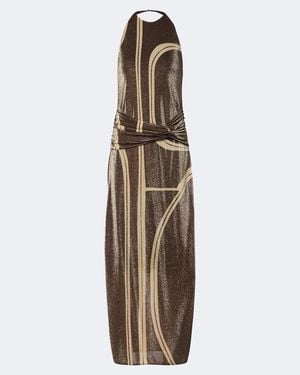 Cala De La Cruz Cairo Draped Glitter Printed Gown - Metallic