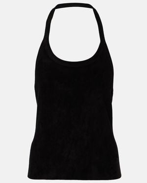Stouls Cherry Halterneck Suede Top - Black