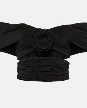 Magda Butrym Floral Off-Shoulder Ruched Crop Top - Black