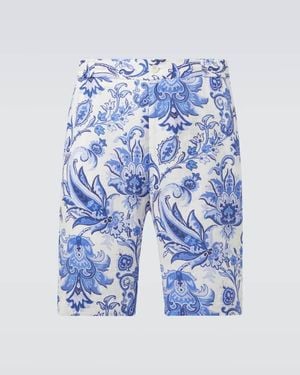 Etro Paisley Linen Bermuda Shorts - Blue