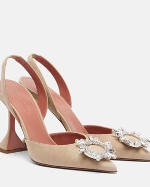 AMINA MUADDI Begum Embellished Suede Slingback Court Shoes - Brown