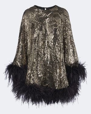 ‎Taller Marmo Vegas Disco Feather-Trimmed Minidress - Metallic