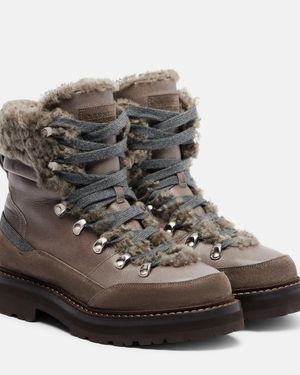 Brunello Cucinelli Shearling-Lined Leather Ankle Boots - Brown