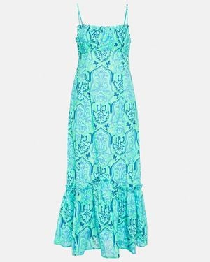 RIXO London Sorcha Printed Cotton Midi Dress - Blue