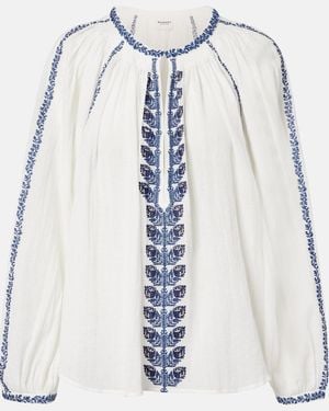 Isabel Marant Lena Embroidered Cotton Blouse - Blue