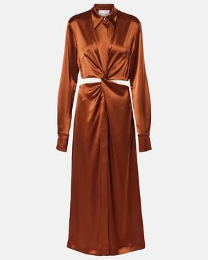 Galvan London Hock Gathered Satin Midi Dress - Brown