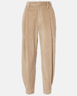 Brunello Cucinelli High-Rise Cotton Cropped Trousers - Natural