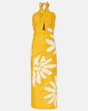 Johanna Ortiz Printed Twisted Cutout Midi Dress - Metallic