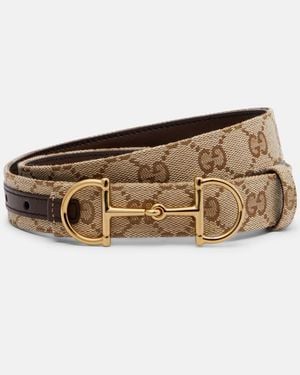 Gucci Ceinture Horsebit En Toile Gg - Marron