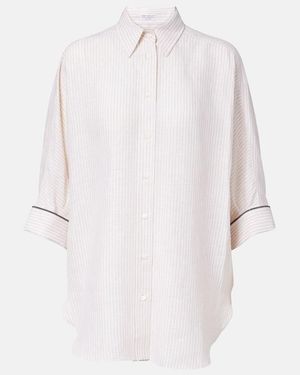 Brunello Cucinelli Monili Striped Oversized Linen Shirt - White