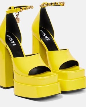 Versace Medusa Aevitas Patent Leather Platform Sandals - Yellow