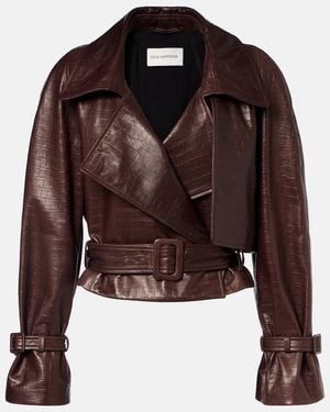 Nour Hammour Hatti Croc-Effect Leather Jacket - Brown