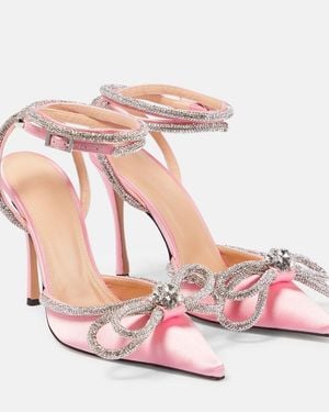 Mach & Mach Double Bow Crystal-embellished Satin Heeled Sandals - Pink