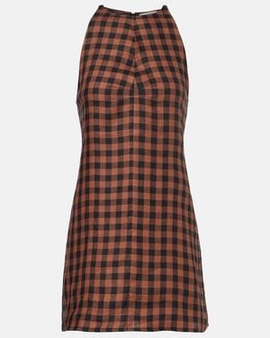 Asceno Antigua Gingham Linen Minidress - Brown