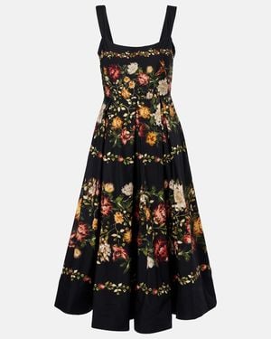 Agua Bendita Alcaparra Floral Cotton Midi Dress - Black
