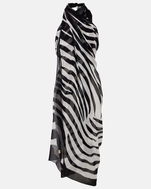 Balmain Zebra-Print Silk Beach Cover-Up - White
