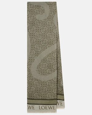 Loewe Anagram Cotton Jacquard Scarf - Green