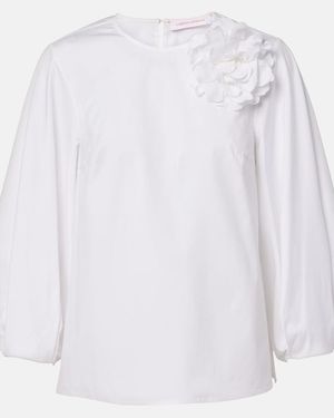 Carolina Herrera Floral-Applique Cotton-Blend Blouse - White