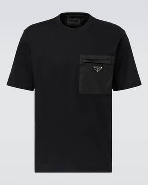 Prada T-Shirt Mit Einsatz Aus Re-Nylon - Schwarz