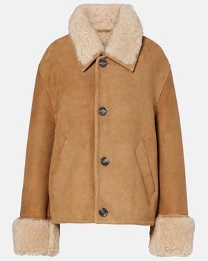 Ami Paris Shearling-Trimmed Suede Jacket - Brown
