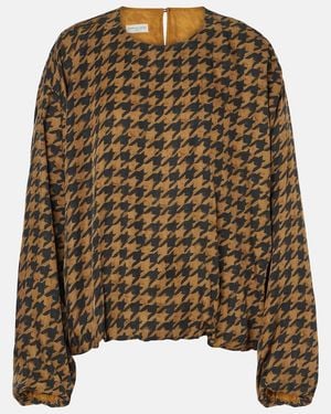 Dries Van Noten Houndstooth Satin Blouse - Brown