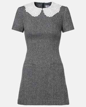 Self-Portrait Herringbone Wool-Blend Minidress - Gray