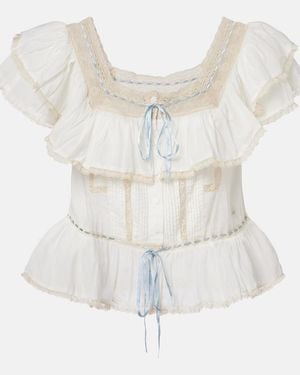 RIXO London Blouse Melisa En Coton A Dentelle - Blanc