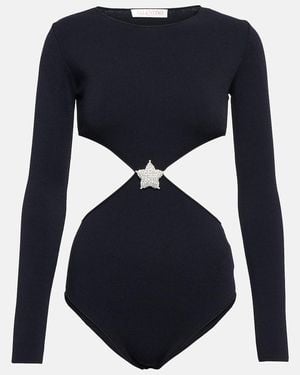 Valentino Embellished Cut-Out Bodysuit - Blue