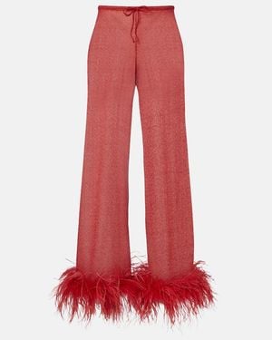 Oséree Lumiere Plumage Wide-Leg Pants - Red
