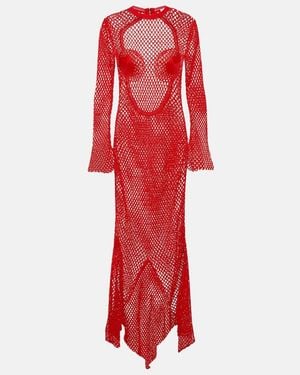 Ferragamo Maxi Dress In Fishnet Knit - Red
