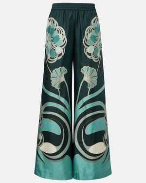 La DoubleJ Printed Silk Twill Palazzo Trousers - Green