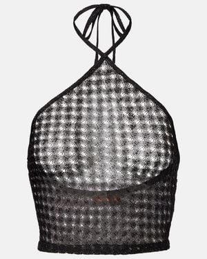 Missoni Open-Knit Halterneck Lame Crop Top - Black