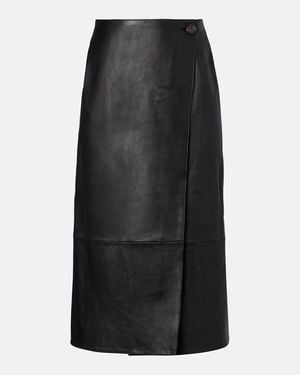Yves Salomon Leather Midi Skirt - Black