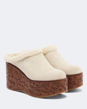 Chloé Maxime Shearling-Trimmed Suede Platform Mules - White