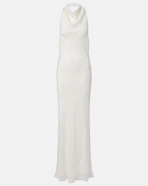 STAUD Vestido Largo Roselle De Organza Con Cuentas - Blanco
