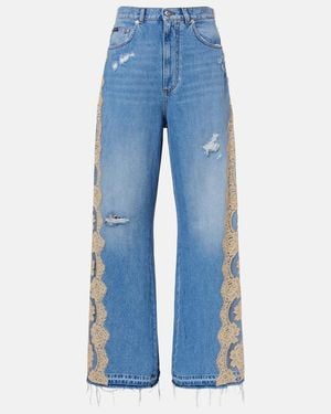 Dolce & Gabbana Lace-Trimmed Wide-Leg Jeans - Blue
